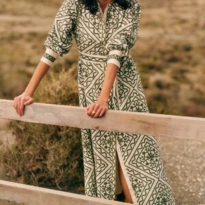 Sezane Silvana Green Maxi Dress size 40